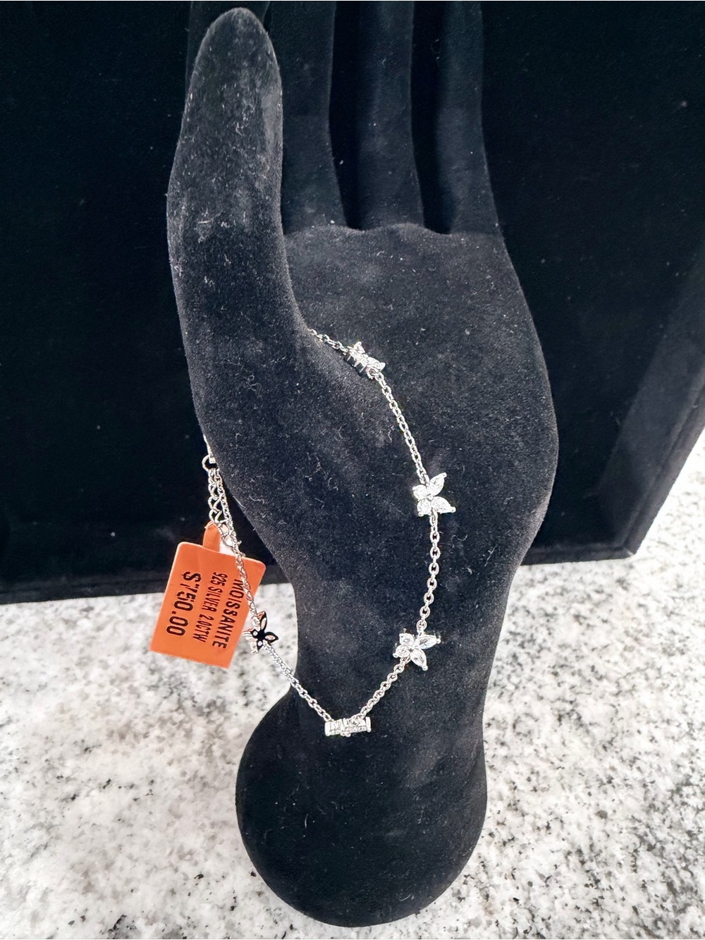 $750 Retail 2.0 Carat Moissanite Butterfly Station Bracelet in 925 SS